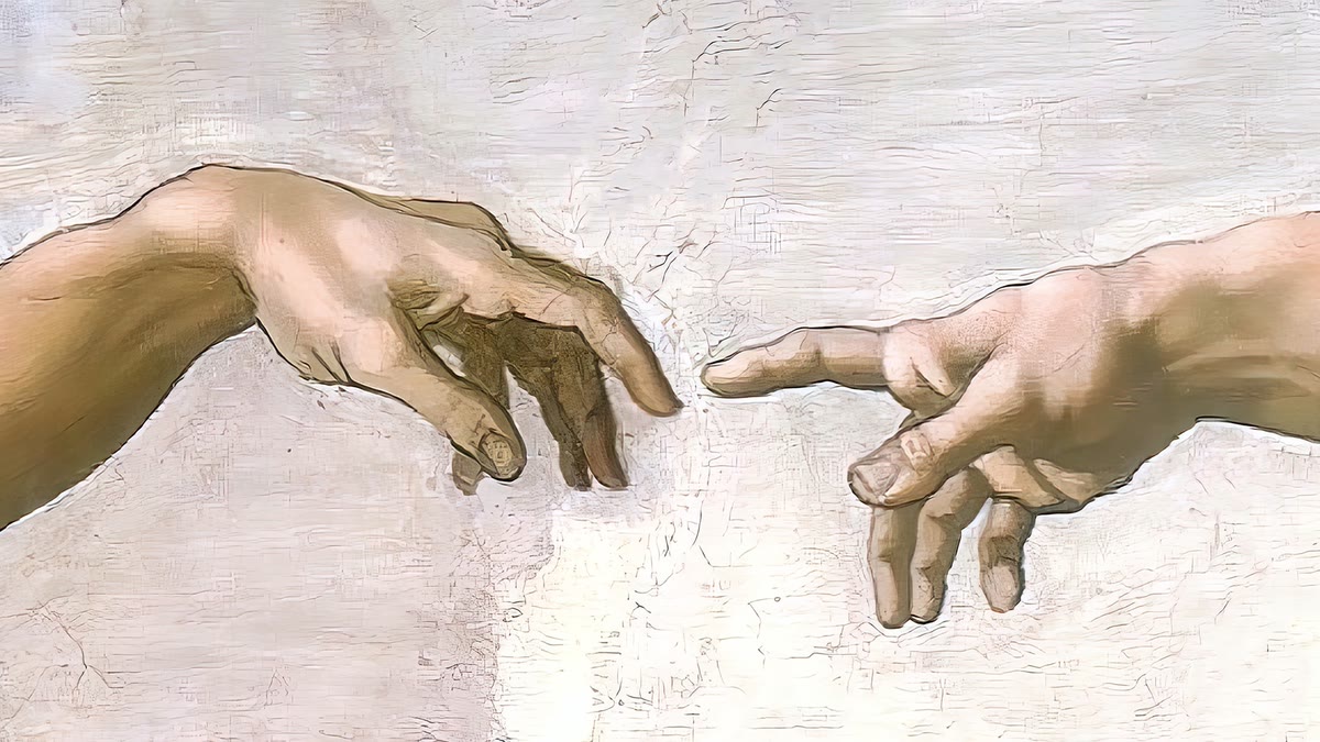 Two hands reaching toward each other, from Michelangelo's Creation of Adam